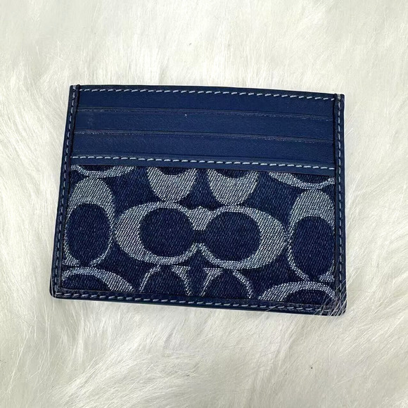 Coach Slim Id Card Case In Signature Denim & Leather NWT Limited CY907 - Picture 1 of 4